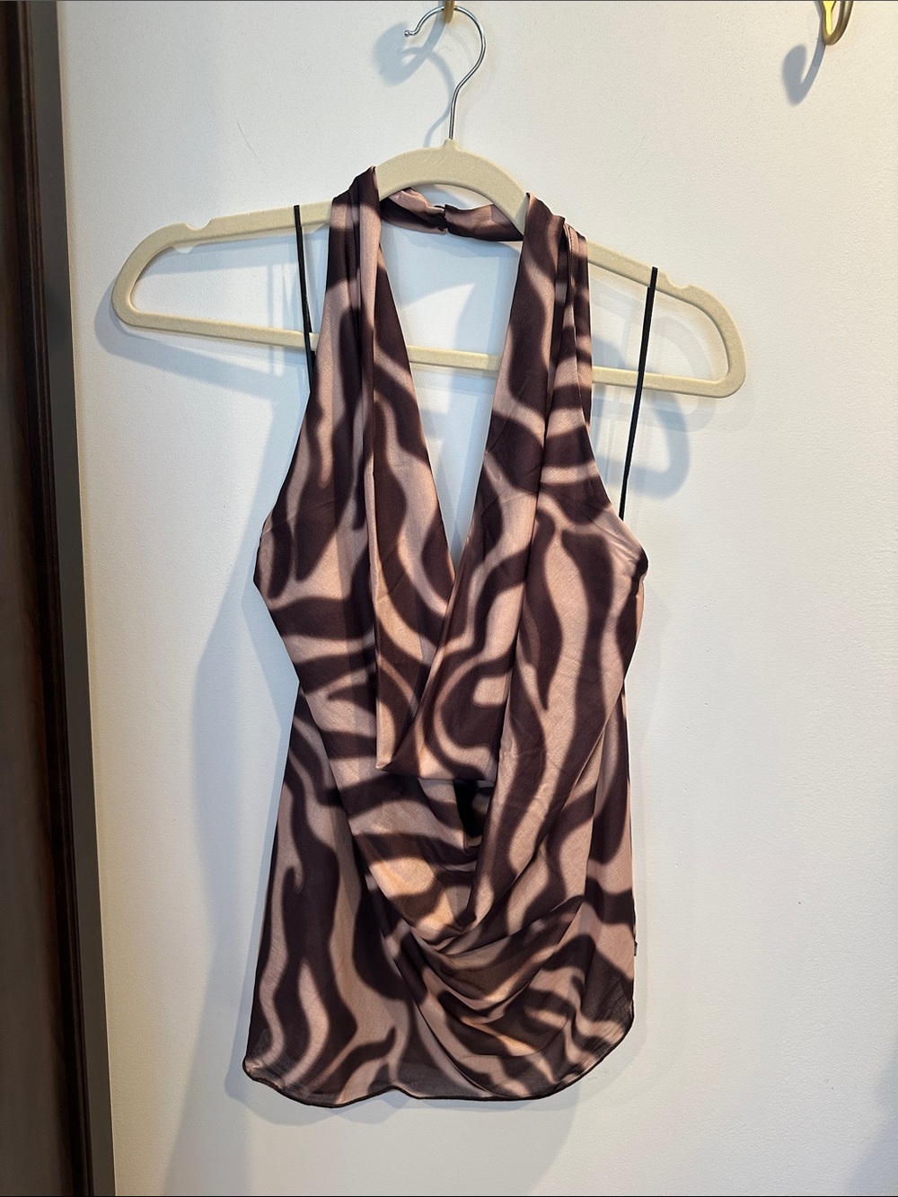 H&M Brown and Pink Swirl Halter Cowl Neck Camisole